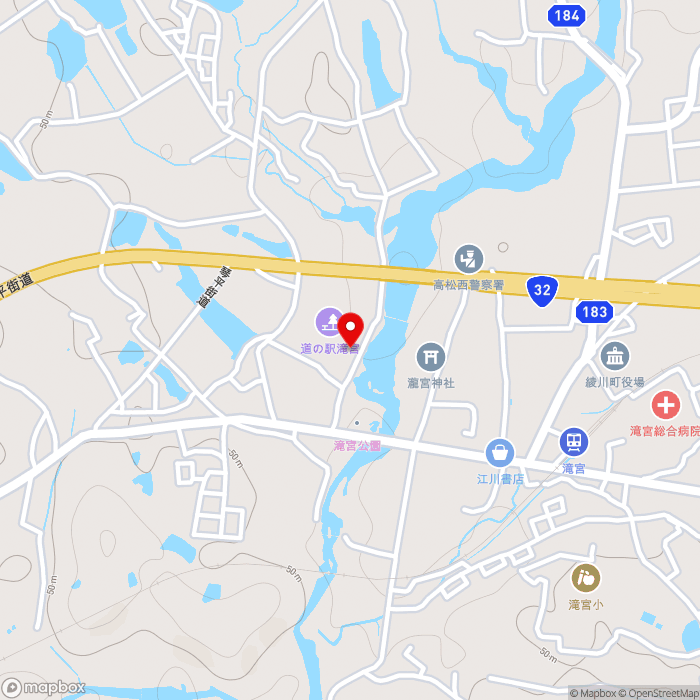 道の駅滝宮の地図（zoom15）香川県綾歌郡綾川町滝宮1578