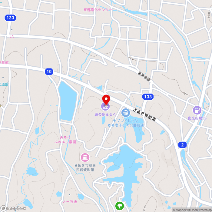 道の駅みろくの地図（zoom15）香川県さぬき市大川町富田中3298-1