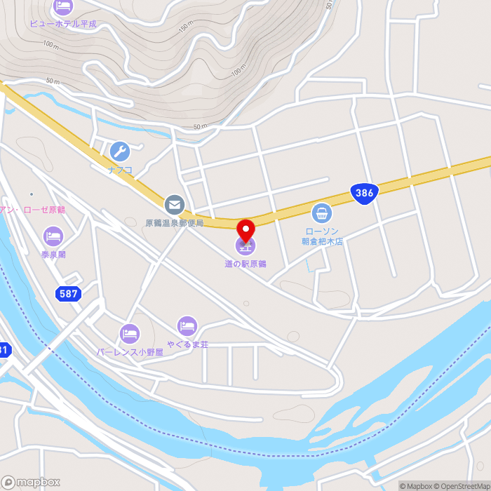 道の駅原鶴の地図（zoom15）福岡県朝倉市杷木久喜宮1663-1