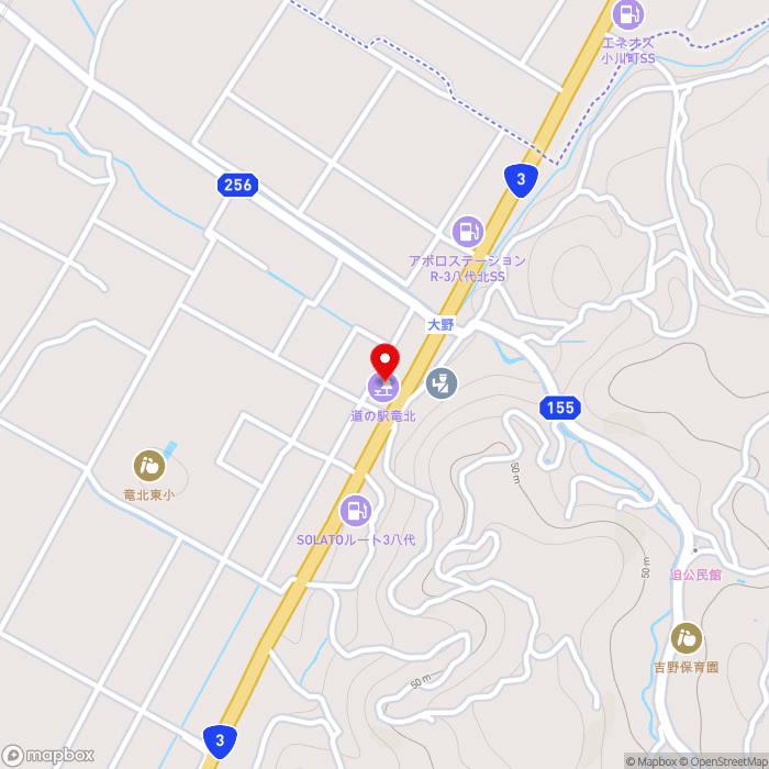 道の駅竜北の地図（zoom15）熊本県八代郡氷川町大野875-3