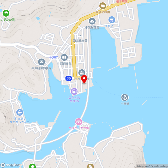 道の駅うしぶか海彩館の地図（zoom15）熊本県天草市牛深町2286-116