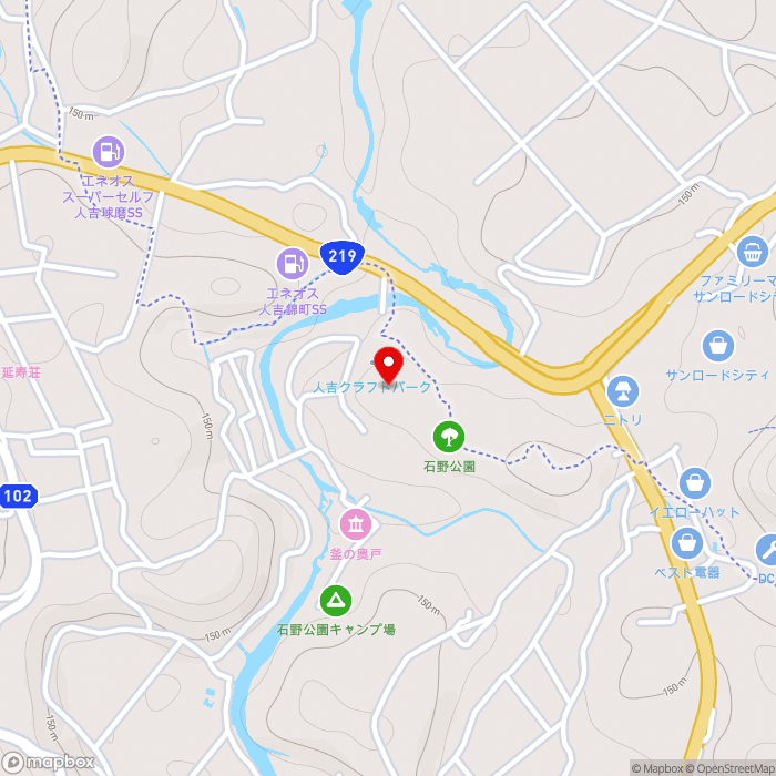 道の駅人吉の地図（zoom15）熊本県人吉市赤池原町字牛渡瀬1425番地1