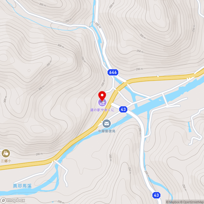 道の駅やまくにの地図（zoom15）大分県中津市山国町中摩358-4