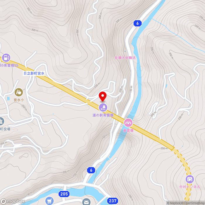 道の駅青雲橋の地図（zoom15）宮崎県西臼杵郡日之影町七折8705-12