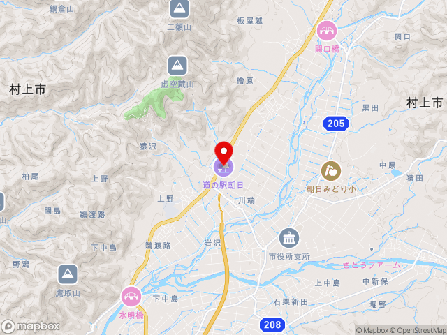 新潟県の道の駅朝日の地図