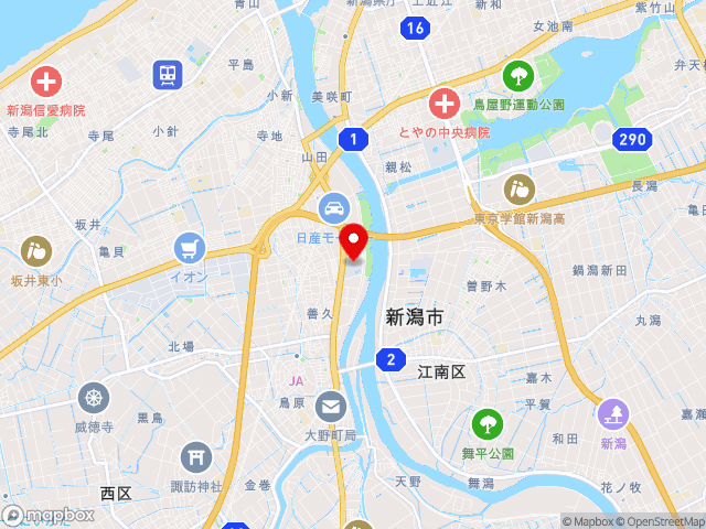 国道8号沿いの道の駅 新潟ふるさと村の地図