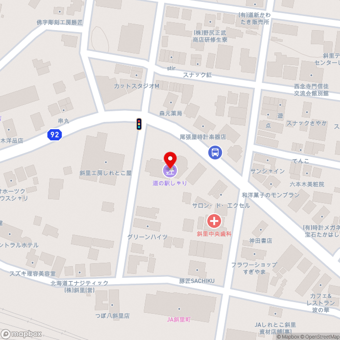 道の駅しゃりの地図（zoom17）北海道斜里郡斜里町本町37