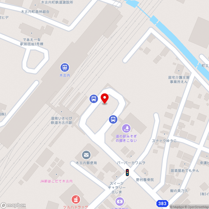 道の駅みそぎの郷　きこないの地図（zoom17）北海道上磯郡木古内町本町338-14