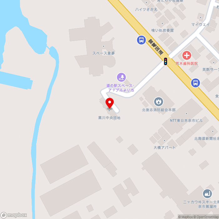 道の駅スペース・アップルよいちの地図（zoom17）北海道余市郡余市町黒川町
