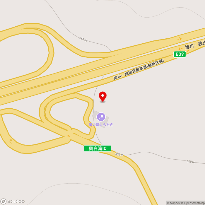 道の駅しらたきの地図（zoom17）北海道紋別郡遠軽町奥白滝