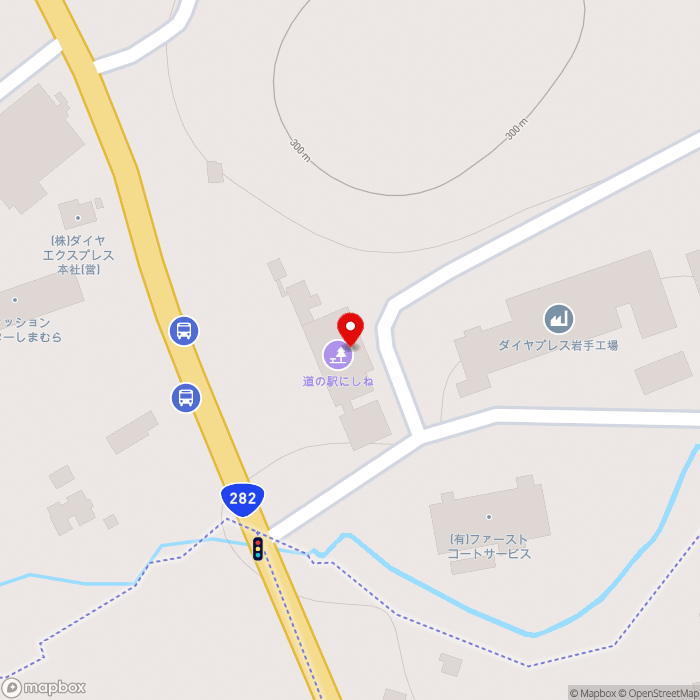 道の駅にしねの地図（zoom17）岩手県八幡平市大更2-154-36