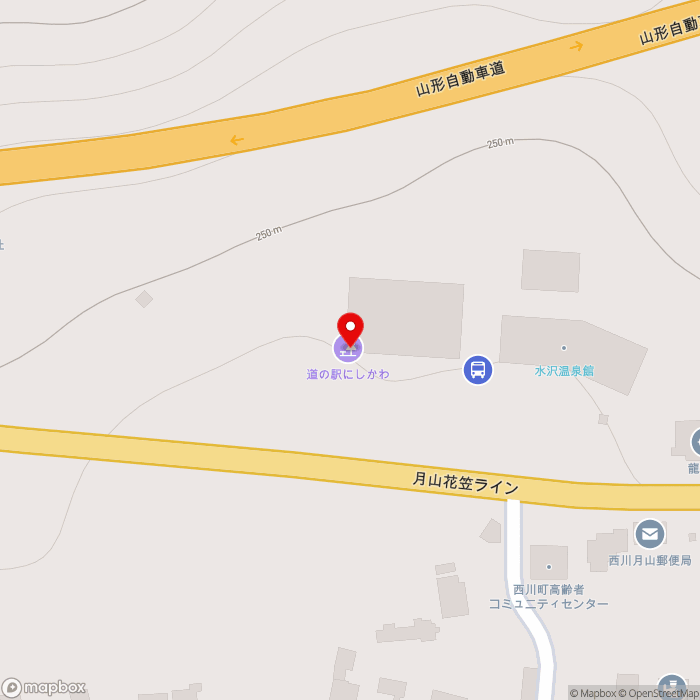 道の駅にしかわの地図（zoom17）山形県西村山郡西川町水沢2304