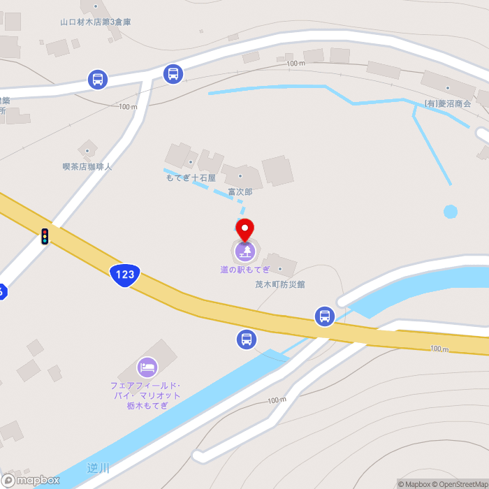 道の駅もてぎの地図（zoom17）栃木県芳賀郡茂木町茂木1090-1
