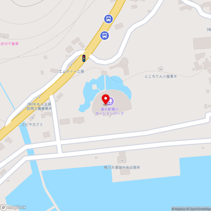 道の駅鴨川オーシャンパークの地図（zoom17）千葉県鴨川市江見太夫崎22