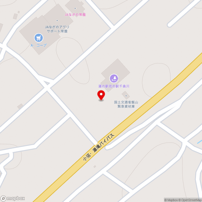 道の駅花の駅　千曲川の地図（zoom17）長野県飯山市常盤7425