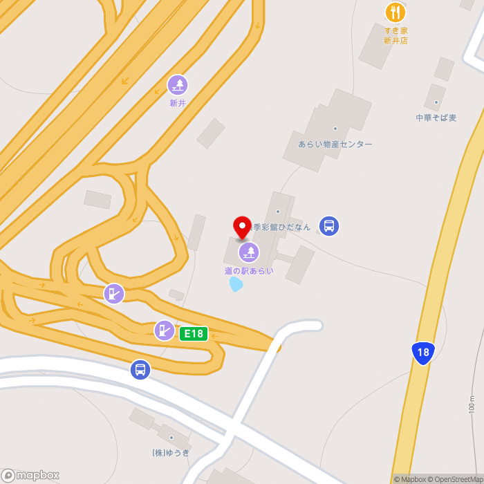 道の駅あらいの地図（zoom17）新潟県妙高市猪野山58-1