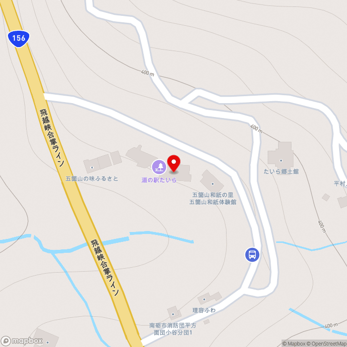 道の駅たいらの地図（zoom17）富山県南砺市東中江215