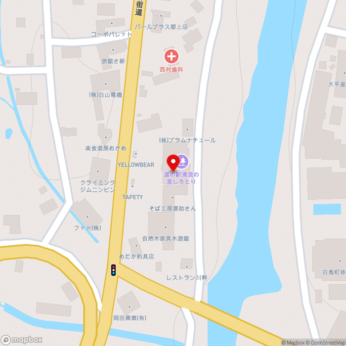 道の駅清流の里しろとりの地図（zoom17）岐阜県郡上市白鳥町向小駄良693-2