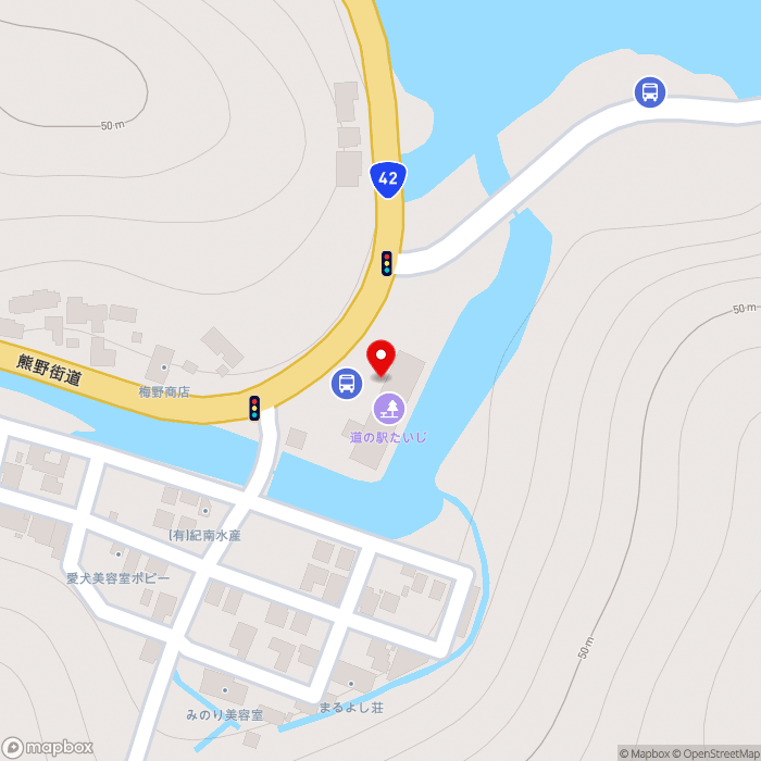 道の駅たいじの地図（zoom17）和歌山県東牟婁郡太地町森浦143-1