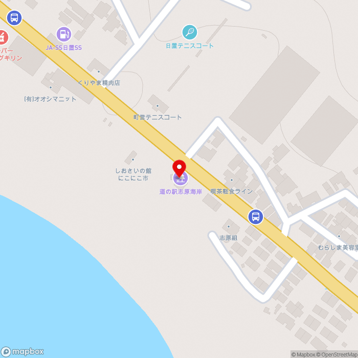 道の駅志原海岸の地図（zoom17）和歌山県西牟婁郡白浜町日置2039-73