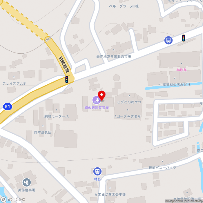 道の駅彩菜茶屋の地図（zoom17）岡山県美作市明見167