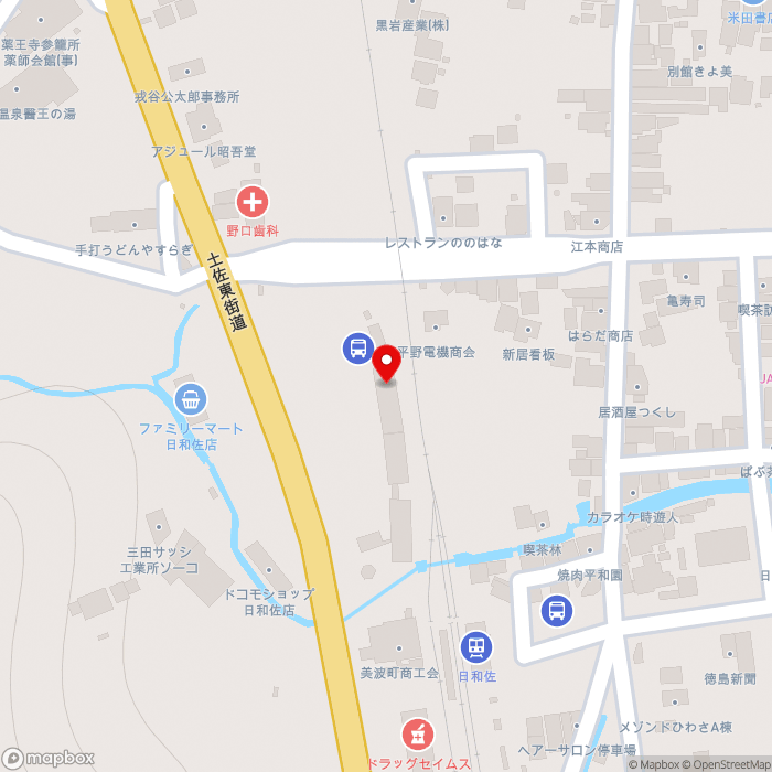 道の駅日和佐の地図（zoom17）徳島県海部郡美波町奥河内寺前493-6