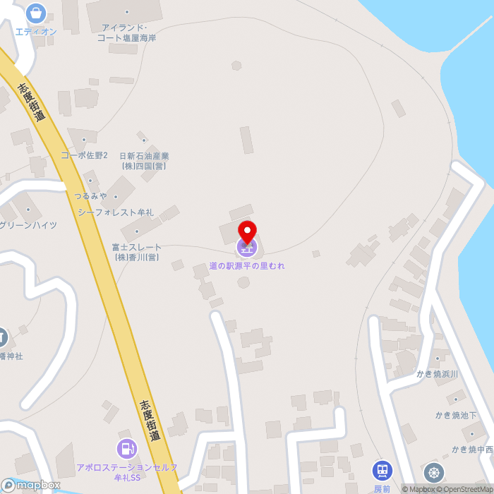 道の駅源平の里むれの地図（zoom17）香川県高松市牟礼町原631-5