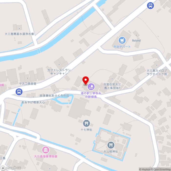 道の駅しまなみの駅御島の地図（zoom17）愛媛県今治市大三島町宮浦3260
