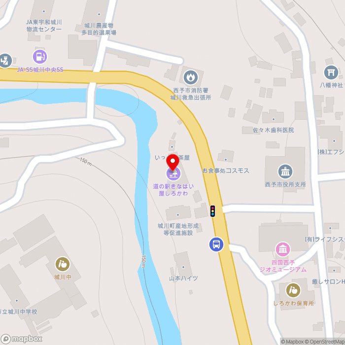 道の駅きなはい屋しろかわの地図（zoom17）愛媛県西予市城川町下相1008-1