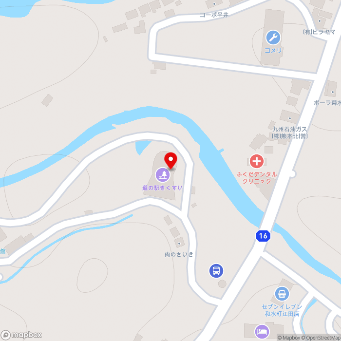道の駅きくすいの地図（zoom17）熊本県玉名郡和水町江田455