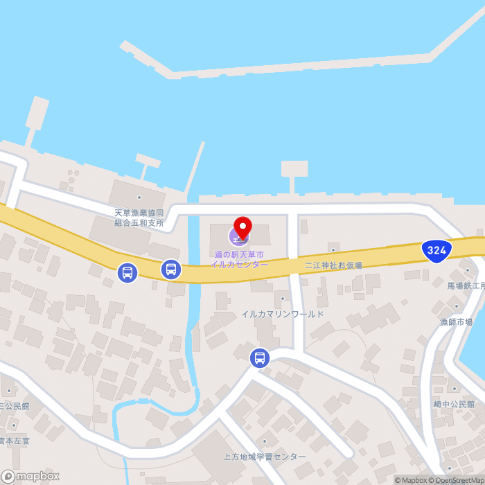 道の駅天草市イルカセンターの地図（zoom17）熊本県天草市五和町二江4689番地20