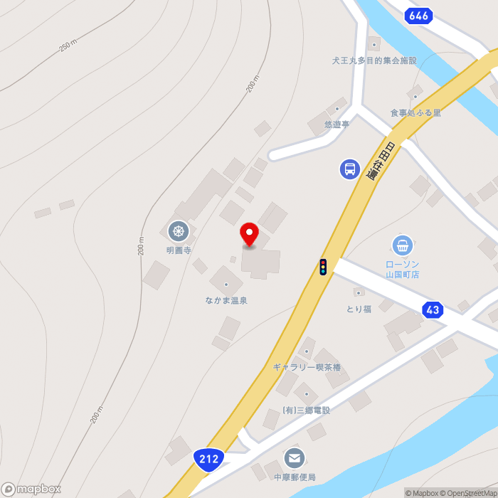 道の駅やまくにの地図（zoom17）大分県中津市山国町中摩358-4