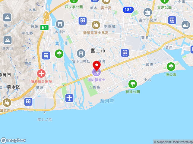 国道1号沿いの道の駅 富士の地図