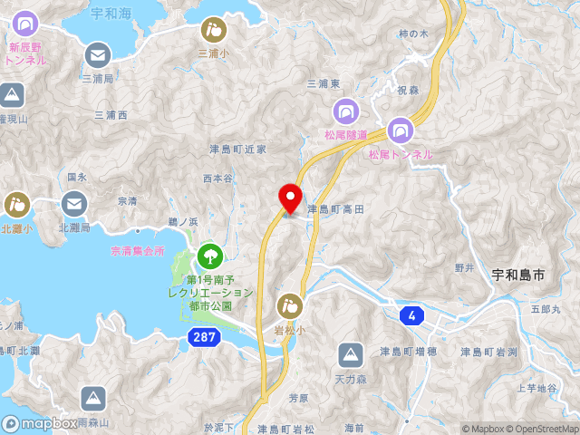 主要地方道宿毛津島線沿いの道の駅 津島やすらぎの里の地図