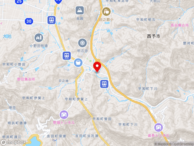 主要地方道宇和野村線沿いの道の駅 どんぶり館の地図
