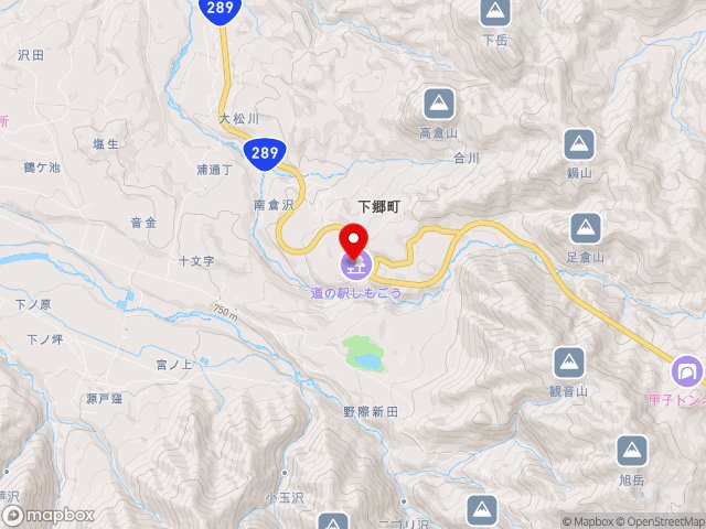 国道289号沿いの道の駅 しもごうの地図